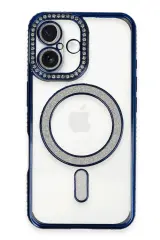 Newface iPhone 16 Plus Kılıf Joke Simli Magneticsafe Kılıf - Lacivert