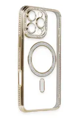 Newface iPhone 16 Pro Kılıf Joke Simli Magneticsafe Kılıf - Gold