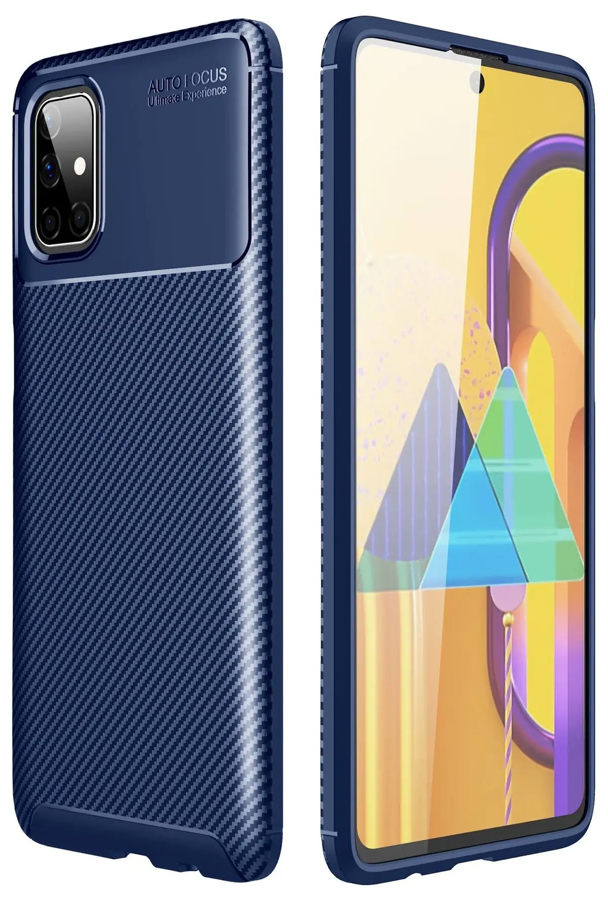 Newface Samsung Galaxy M51 Kılıf Auto Focus Karbon Kapak - Lacivert