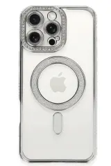 Newface iPhone 16 Pro Kılıf Joke Simli Magneticsafe Kılıf - Gümüş