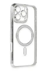 Newface iPhone 16 Pro Kılıf Joke Simli Magneticsafe Kılıf - Gümüş