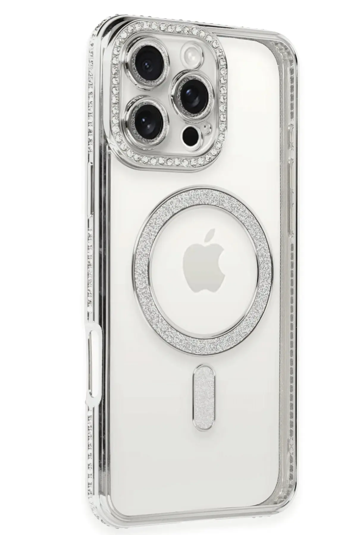 Newface iPhone 16 Pro Kılıf Joke Simli Magneticsafe Kılıf - Gümüş