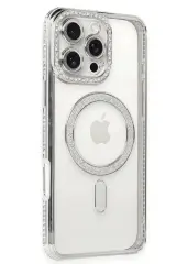 Newface iPhone 16 Pro Kılıf Joke Simli Magneticsafe Kılıf - Gümüş