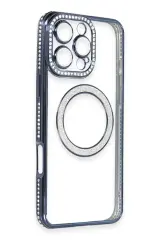 Newface iPhone 16 Pro Kılıf Joke Simli Magneticsafe Kılıf - Lacivert