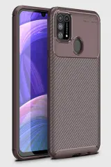 Newface Samsung Galaxy M31 Kılıf Auto Focus Karbon Kapak - Kahverengi