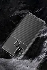 Newface Samsung Galaxy M31 Kılıf Auto Focus Karbon Kapak - Kahverengi