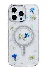 Newface iPhone 14 Pro Max Flower Magsafe Kapak - Krem