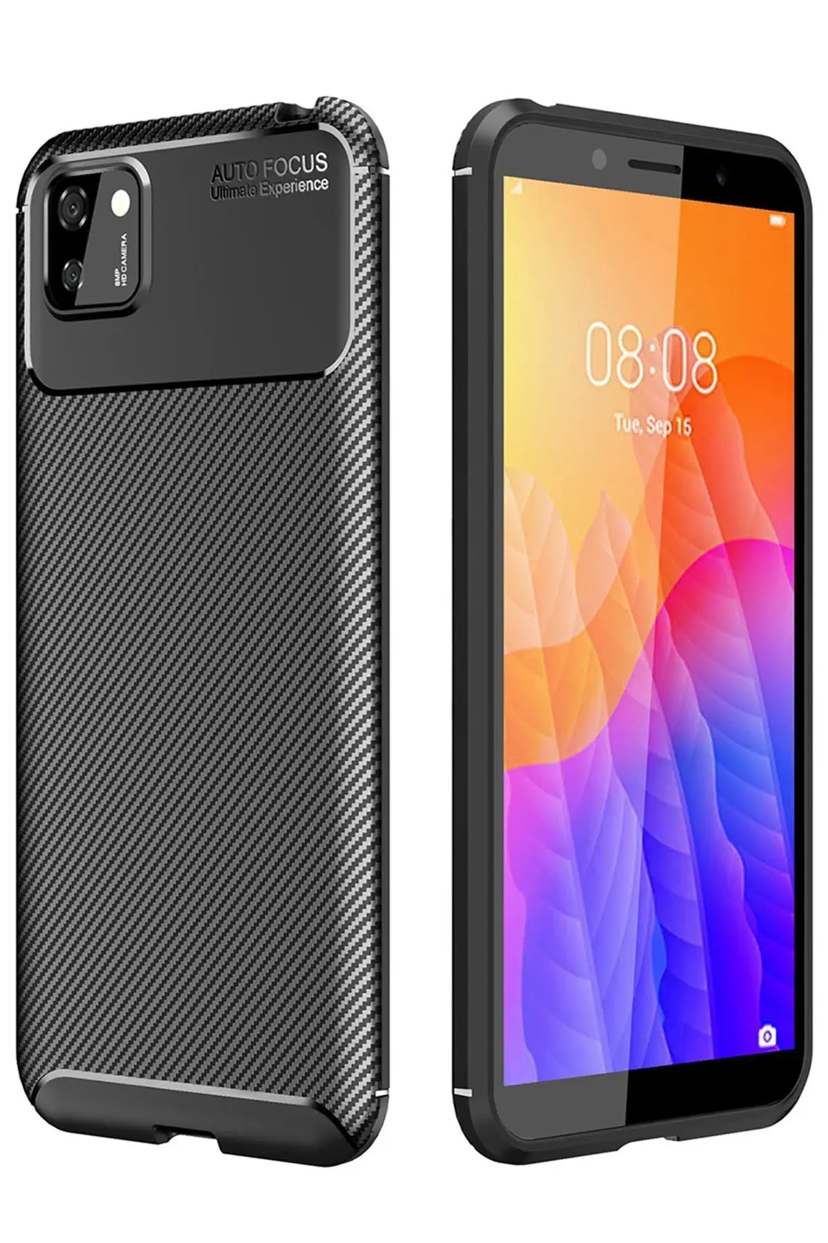 Newface Huawei Y5P Kılıf Auto Focus Karbon Kapak - Siyah