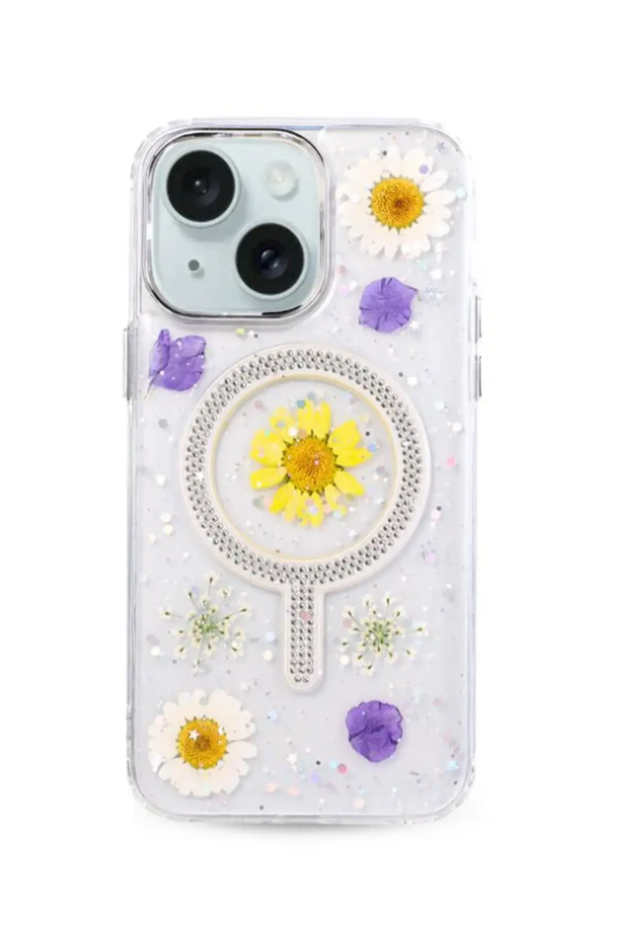 Newface iPhone 15 Flower Magsafe Kapak - Sarı