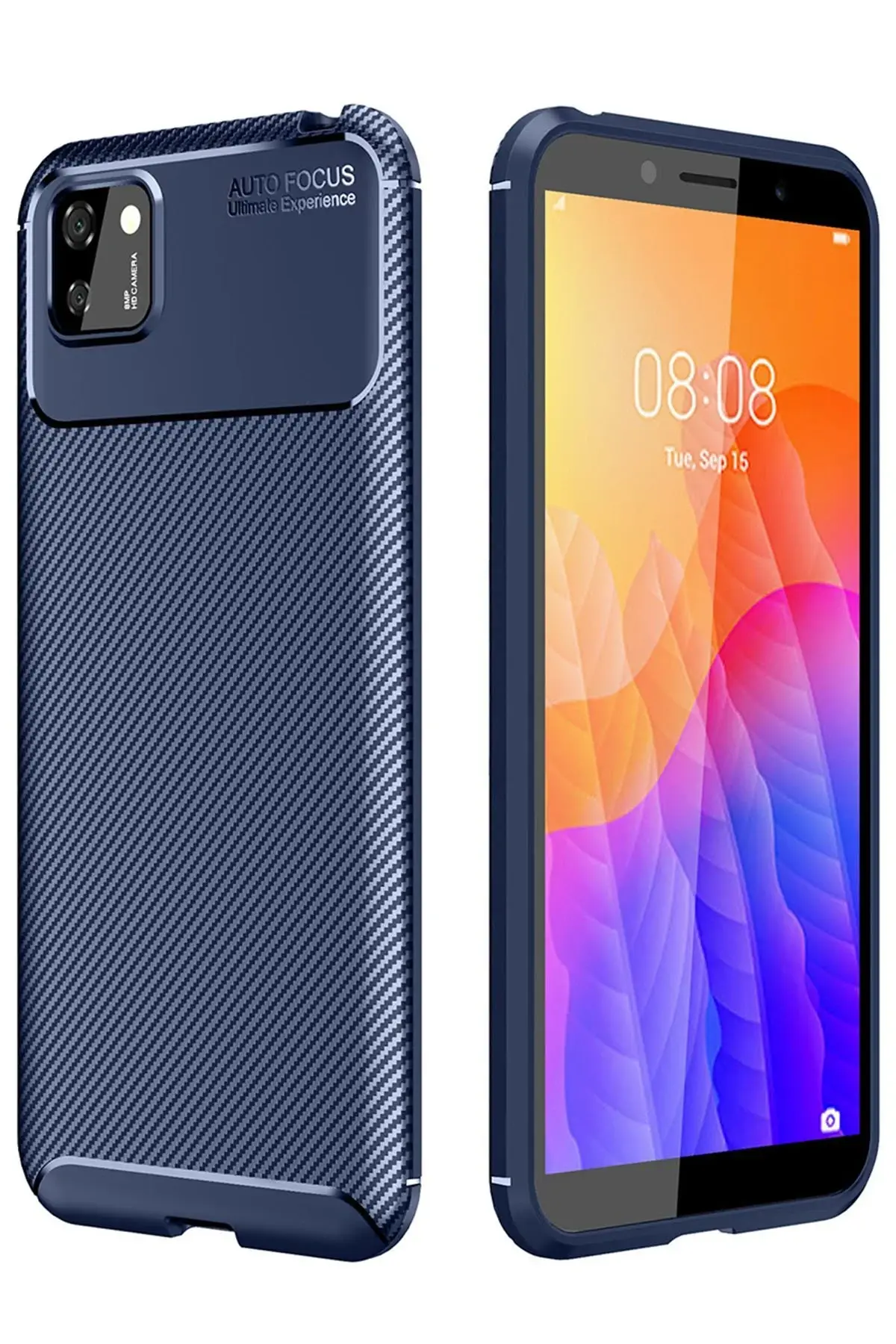 Newface Huawei Y5P Kılıf Auto Focus Karbon Kapak - Lacivert