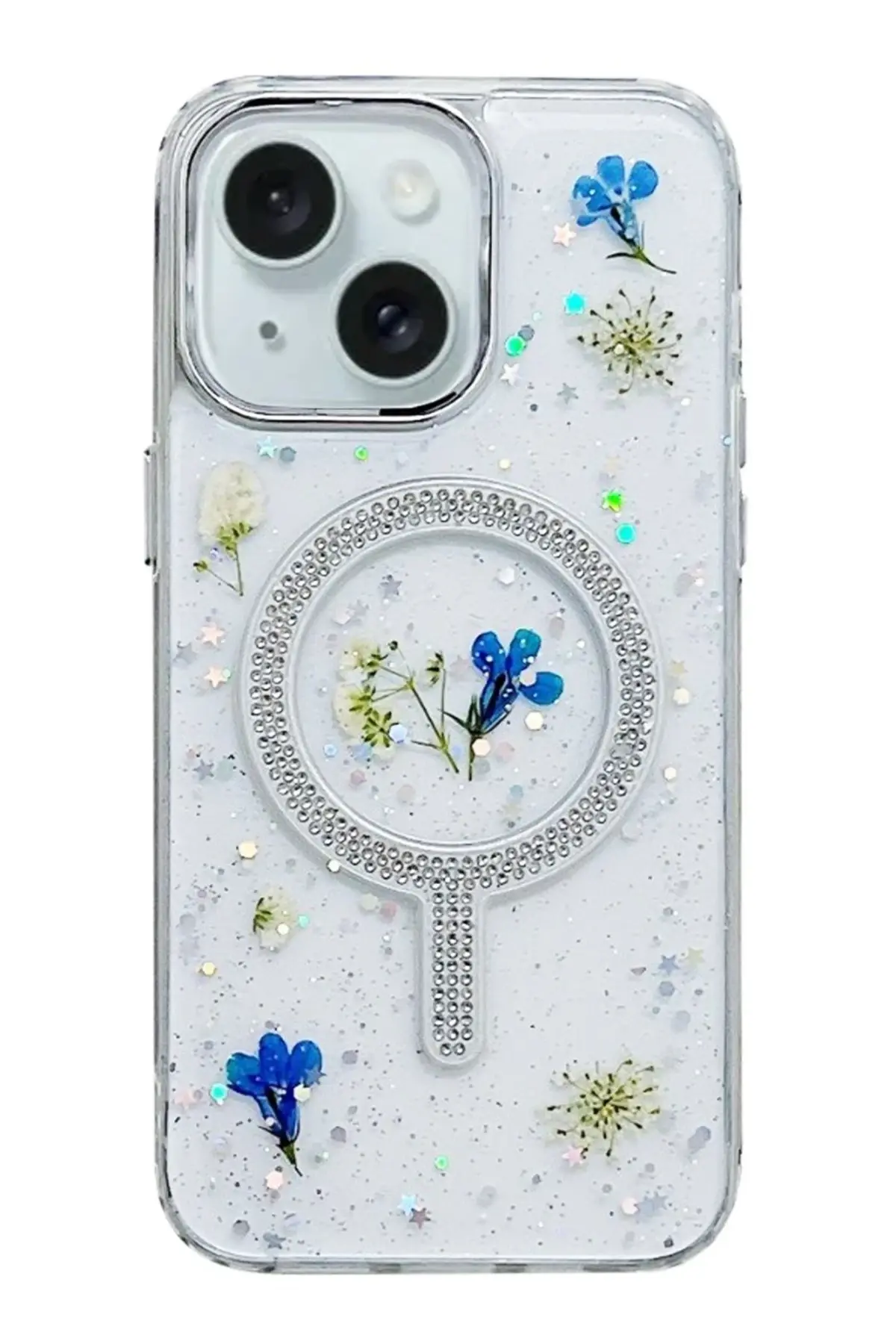 Newface iPhone 15 Flower Magsafe Kapak - Krem