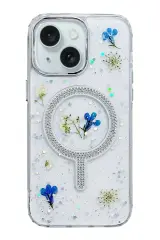 Newface iPhone 15 Flower Magsafe Kapak - Krem