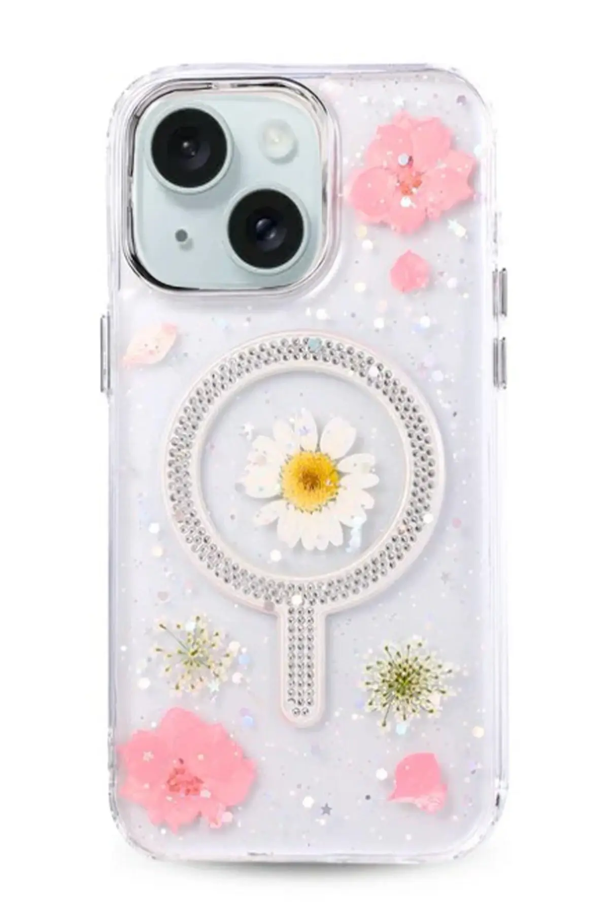 Newface iPhone 15 Flower Magsafe Kapak - Pembe