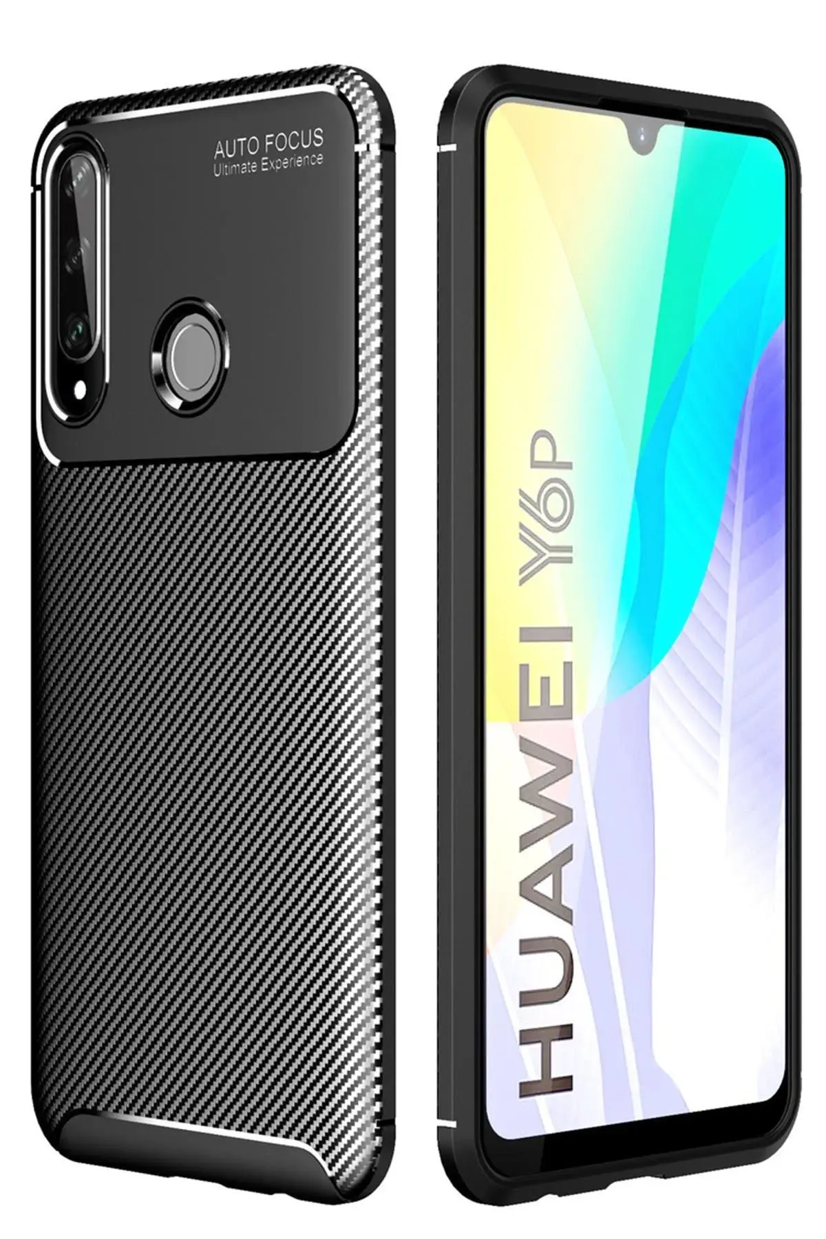 Newface Huawei Y6P Kılıf Auto Focus Karbon Kapak - Siyah