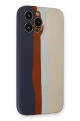 Newface iPhone 13 Pro Kılıf Ebruli Lansman Silikon - Lacivert-Krem