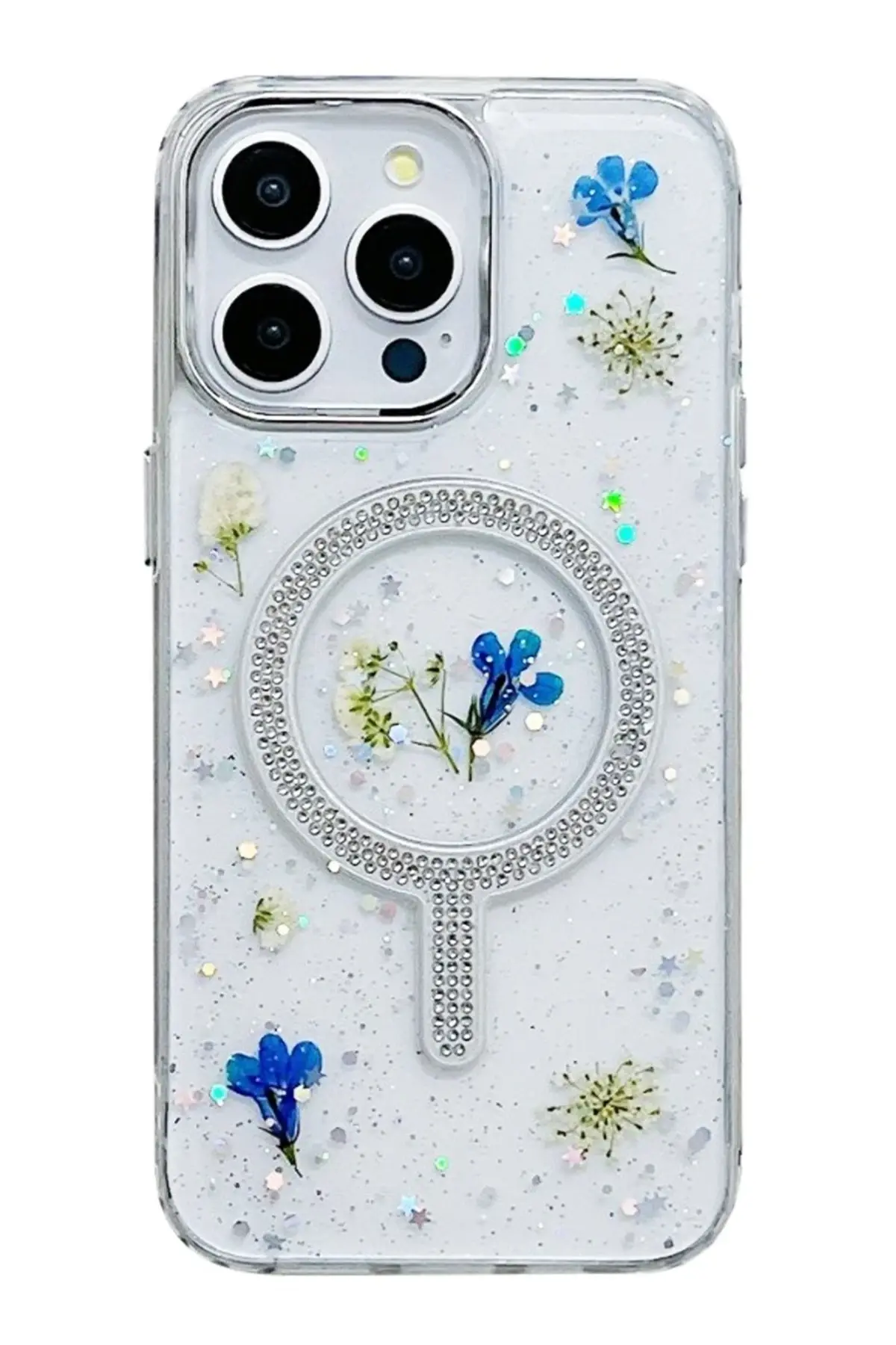 Newface iPhone 15 Pro Max Flower Magsafe Kapak - Krem