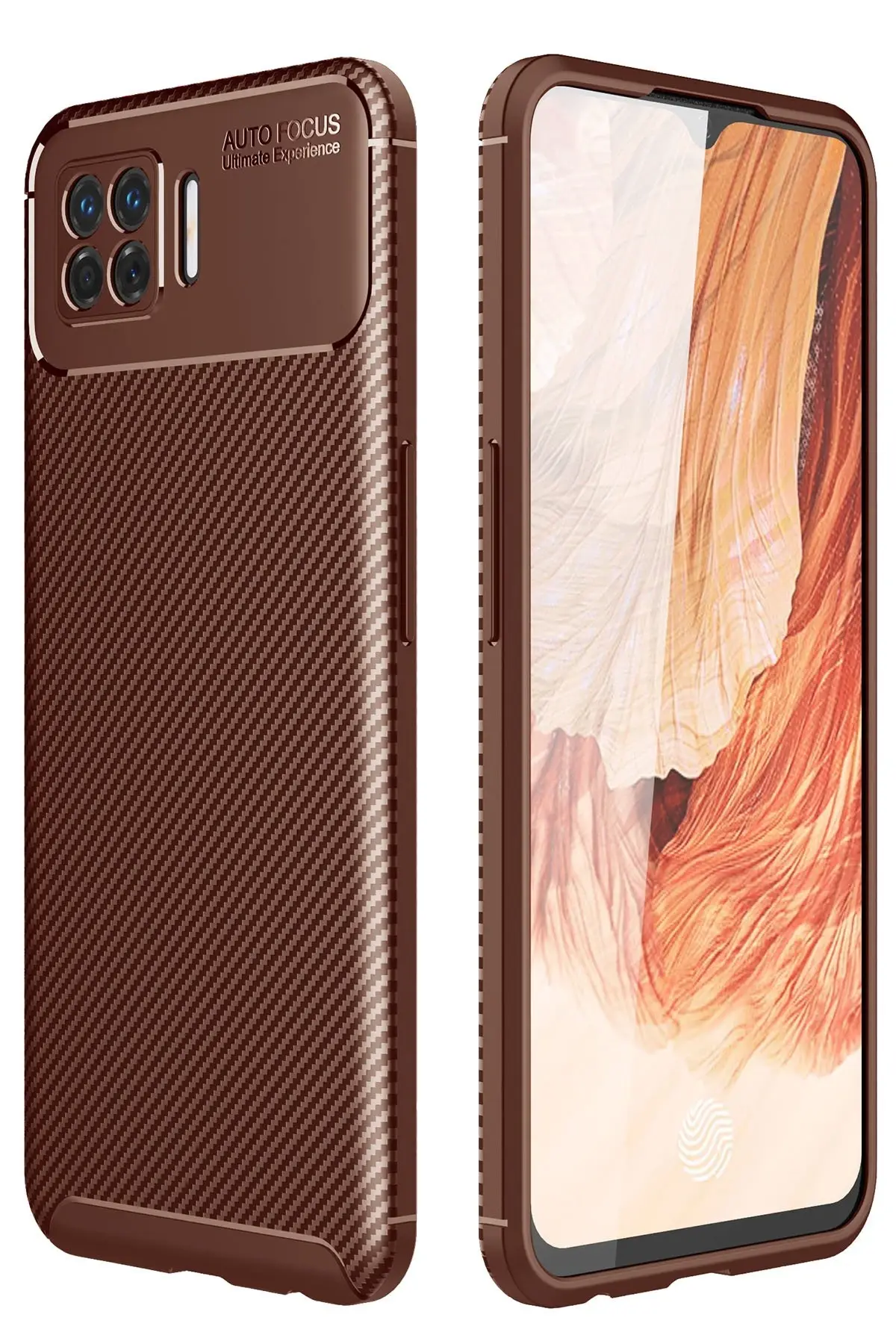 Newface Oppo A73 Kılıf Auto Focus Karbon Kapak - Kahverengi