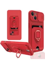 Newface iPhone 13 Kılıf Zuma Kartvizitli Yüzüklü Silikon - Kırmızı