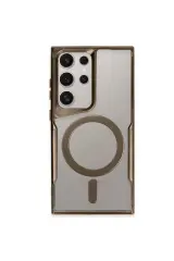 Newface Samsung Galaxy S24 Ultra Kılıf Boyi Magsafe Silikon Kapak - Kahverengi