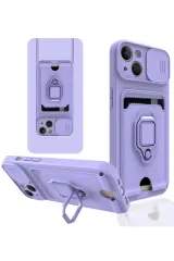 Newface iPhone 13 Kılıf Zuma Kartvizitli Yüzüklü Silikon - Lila