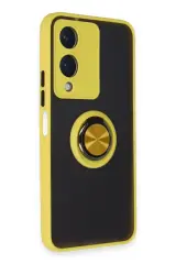 Newface Vivo Y17S Kılıf Montreal Yüzüklü Silikon Kapak - Sarı