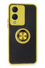 Newface Vivo Y17S Kılıf Montreal Yüzüklü Silikon Kapak - Sarı