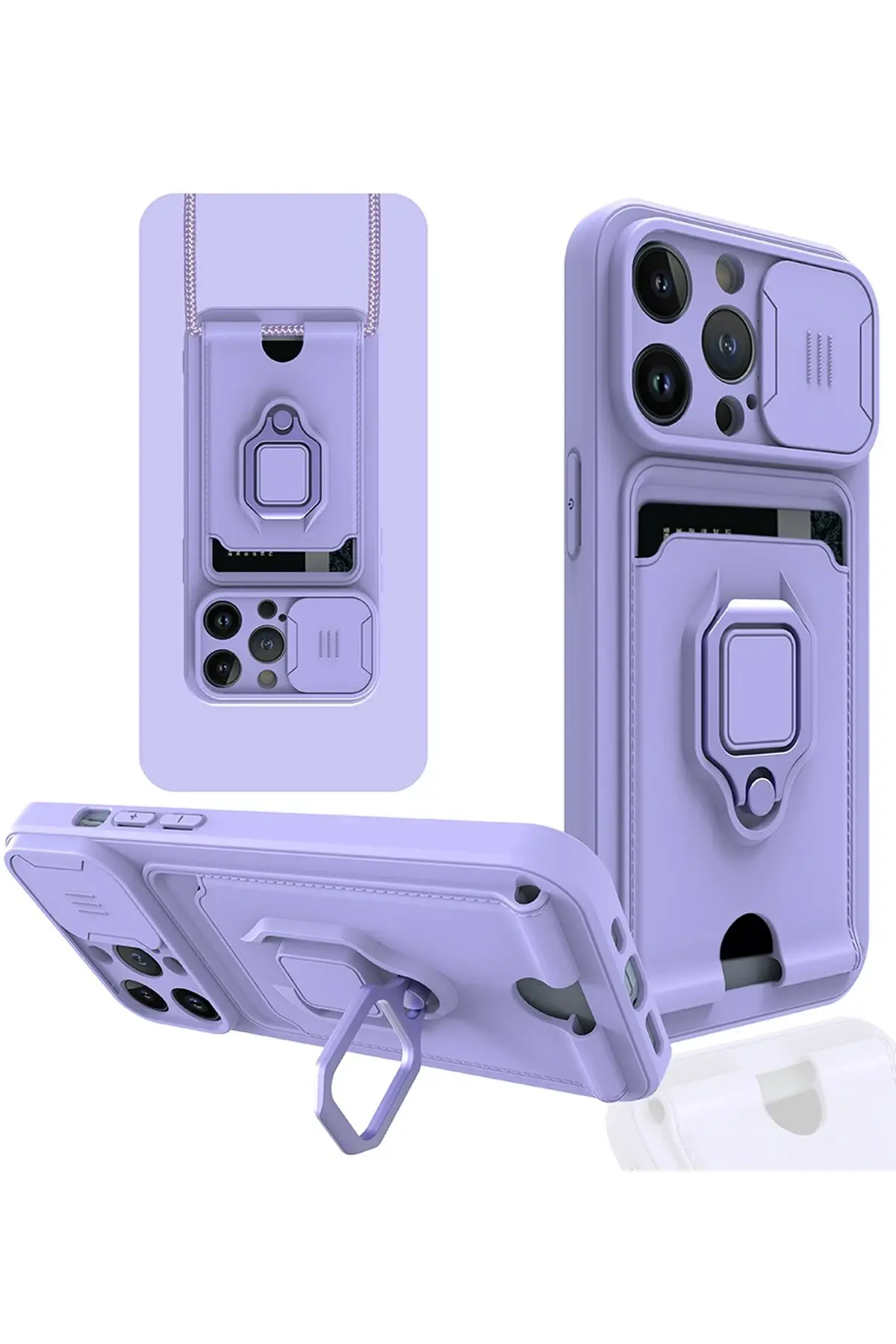 Newface iPhone 13 Pro Kılıf Zuma Kartvizitli Yüzüklü Silikon - Lila
