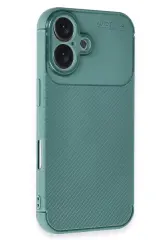 Newface iPhone 16 Plus Kılıf Auto Focus Karbon Kapak - Koyu Yeşil