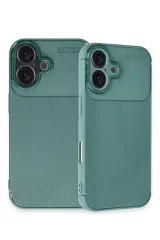 Newface iPhone 16 Plus Kılıf Auto Focus Karbon Kapak - Koyu Yeşil