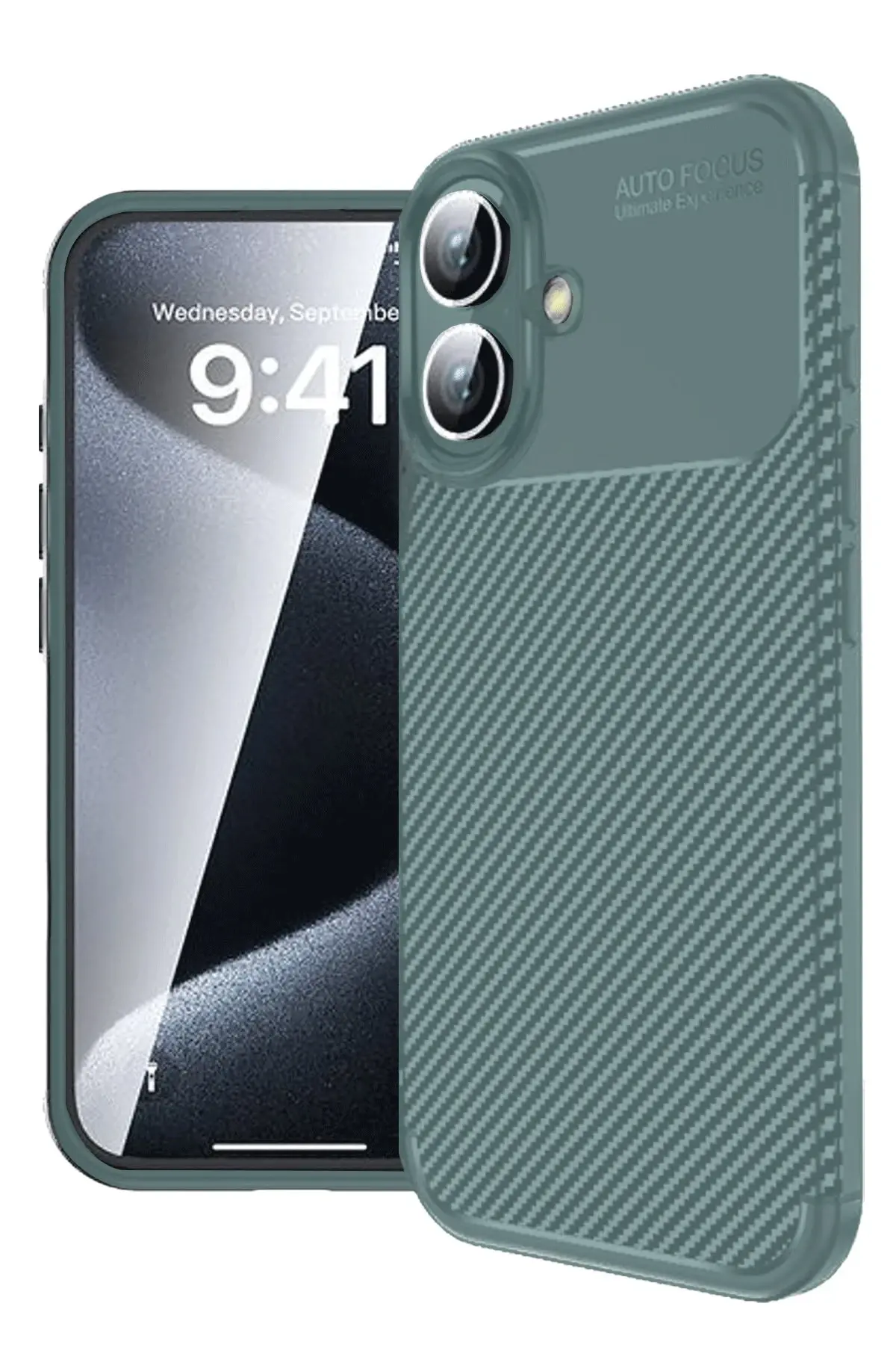 Newface iPhone 16 Plus Kılıf Auto Focus Karbon Kapak - Koyu Yeşil