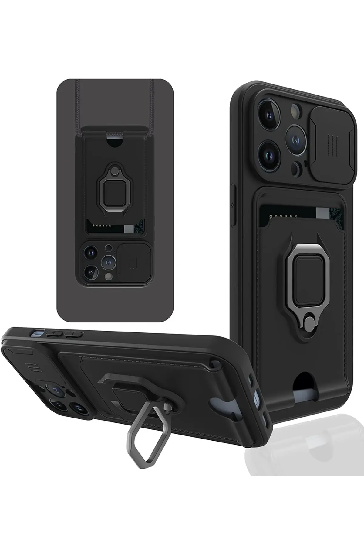 Newface iPhone 13 Pro Kılıf Zuma Kartvizitli Yüzüklü Silikon - Siyah