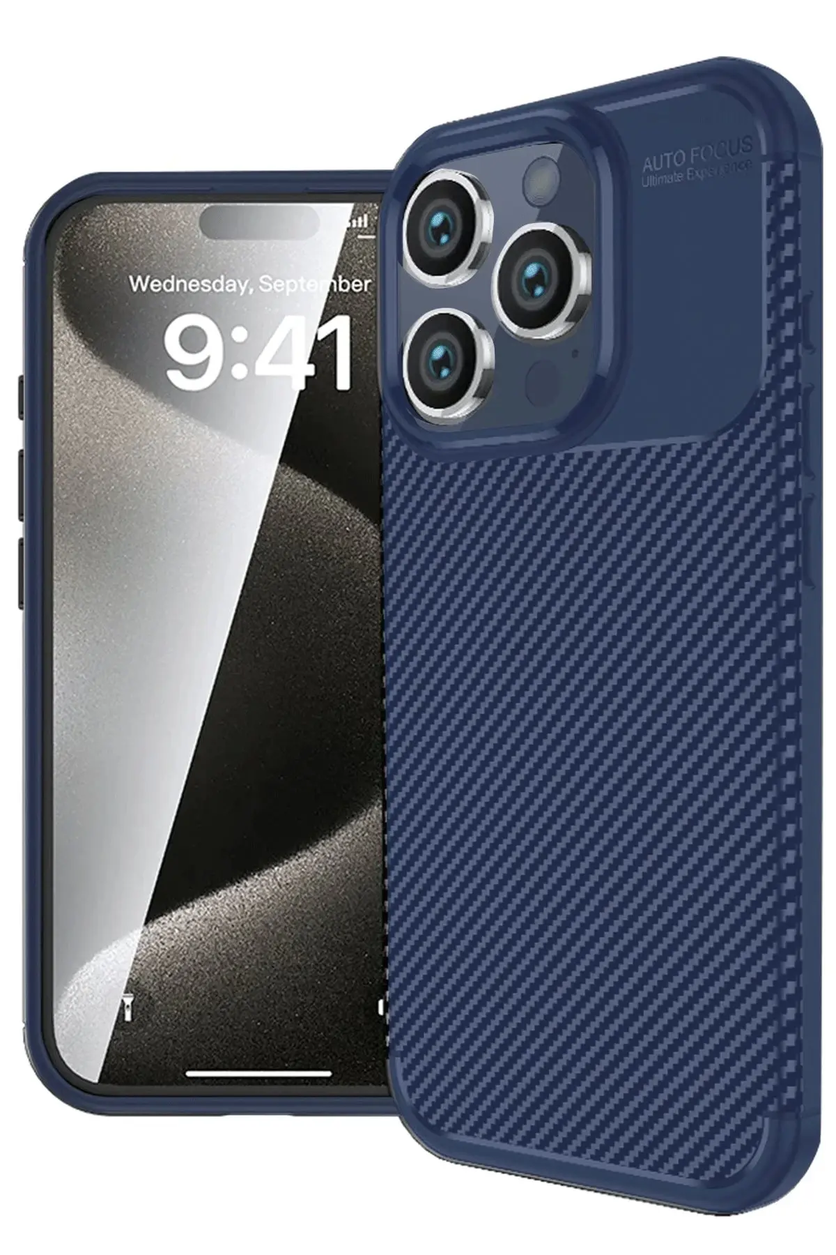 Newface iPhone 16 Pro Kılıf Auto Focus Karbon Kapak - Lacivert