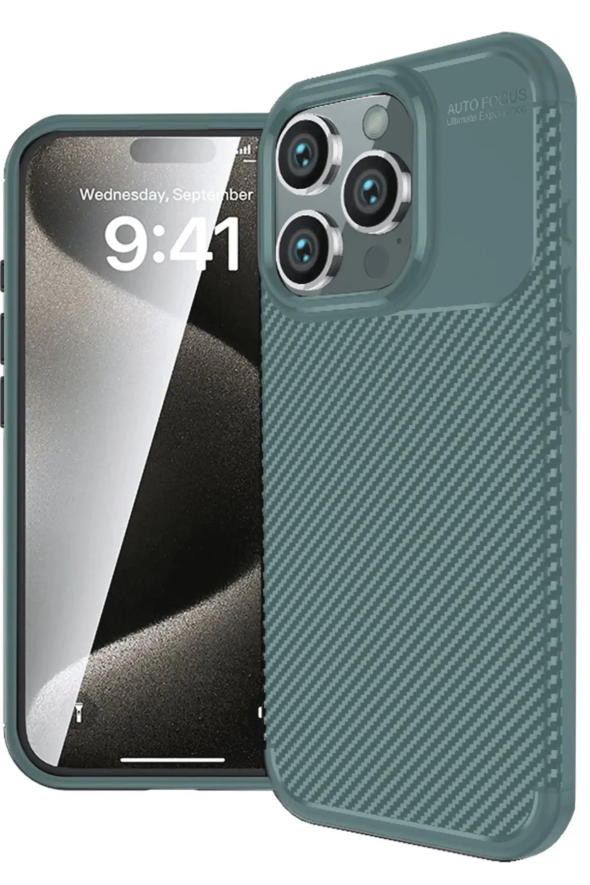 Newface iPhone 16 Pro Kılıf Auto Focus Karbon Kapak - Koyu Yeşil