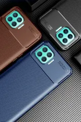 Newface Oppo Reno 4 Lite Kılıf Auto Focus Karbon Kapak - Kahverengi