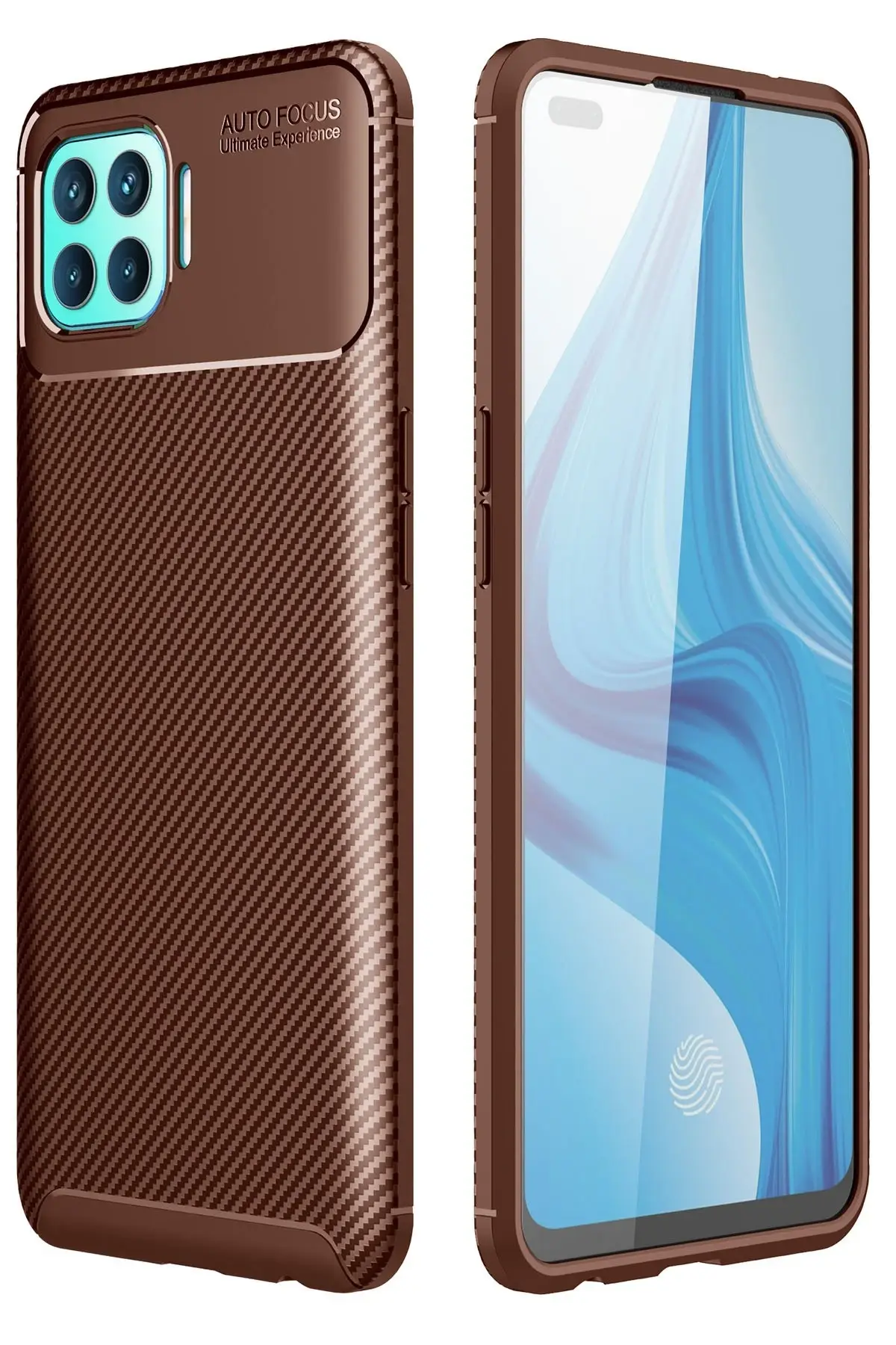 Newface Oppo Reno 4 Lite Kılıf Auto Focus Karbon Kapak - Kahverengi