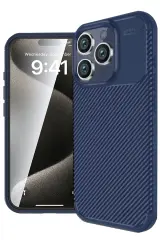 Newface iPhone 16 Pro Max Kılıf Auto Focus Karbon Kapak - Lacivert
