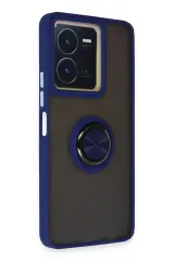 Newface Vivo Y36 Kılıf Montreal Yüzüklü Silikon Kapak - Lacivert