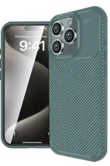 Newface iPhone 16 Pro Max Kılıf Auto Focus Karbon Kapak - Koyu Yeşil