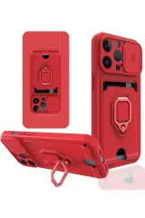 Newface iPhone 13 Pro Kılıf Zuma Kartvizitli Yüzüklü Silikon - Kırmızı