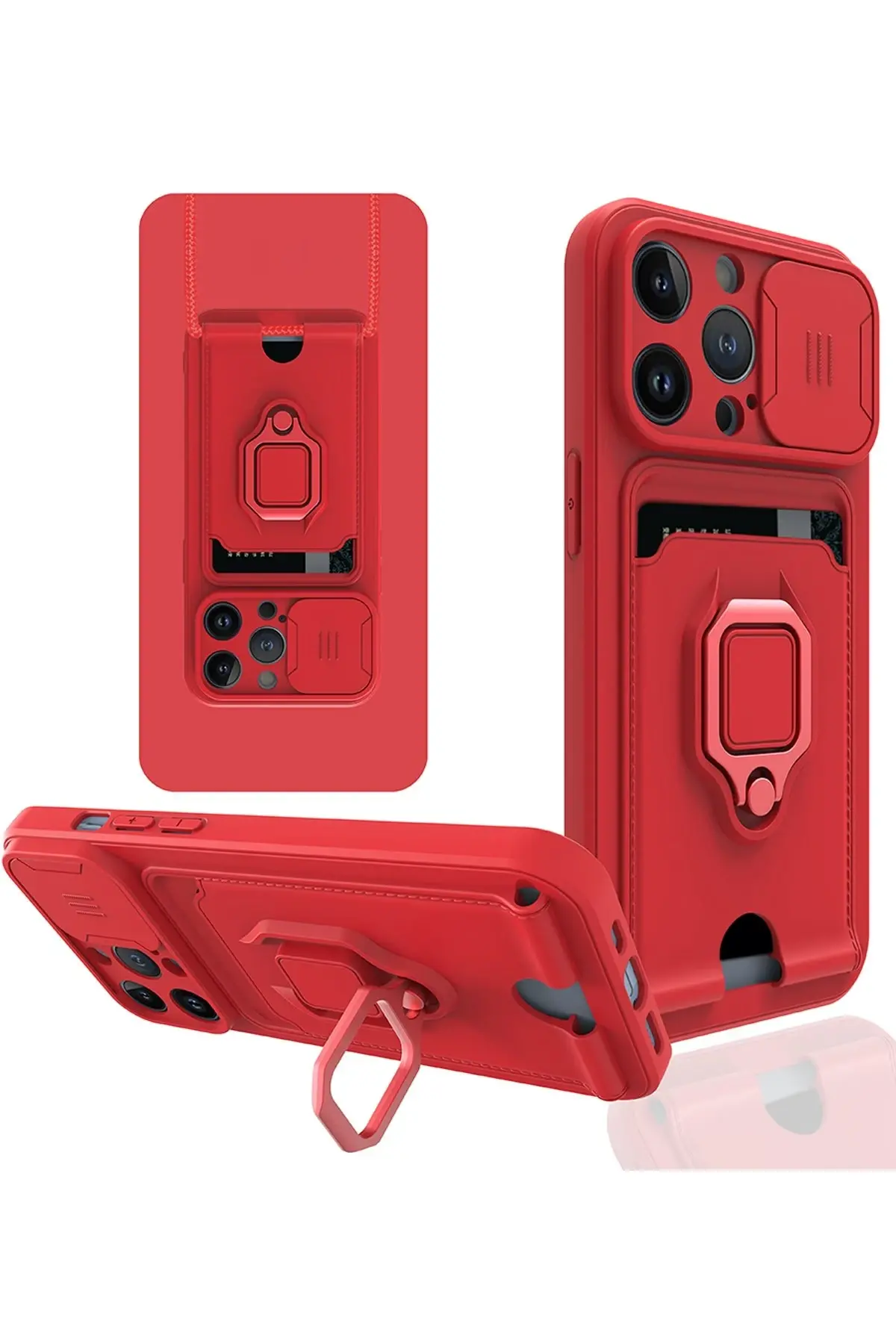 Newface iPhone 13 Pro Max Kılıf Zuma Kartvizitli Yüzüklü Silikon - Kırmızı