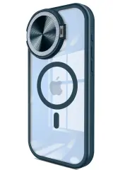 Newface iPhone 15 Pro Kılıf Teleskop Lens Magsafe Silikon Kapak - Lacivert