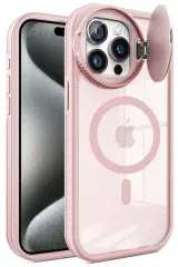 Newface iPhone 15 Pro Kılıf Teleskop Lens Magsafe Silikon Kapak - Pembe