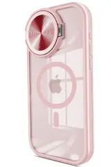 Newface iPhone 15 Pro Kılıf Teleskop Lens Magsafe Silikon Kapak - Pembe