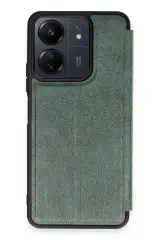 Newface Xiaomi Redmi 13C Kılıf Flip Cover - Koyu Yeşil