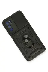 Newface Oppo A16 Kılıf Pars Lens Yüzüklü Silikon - Siyah