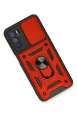 Newface Oppo A16 Kılıf Pars Lens Yüzüklü Silikon - Kırmızı