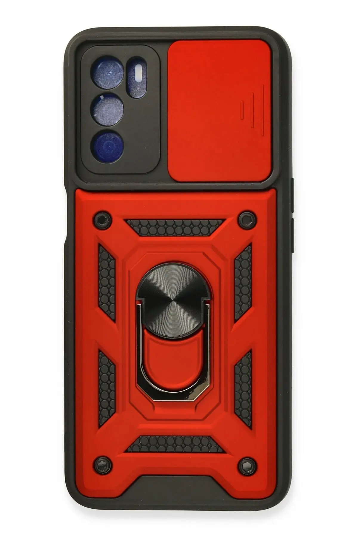 Newface Oppo A16 Kılıf Pars Lens Yüzüklü Silikon - Kırmızı