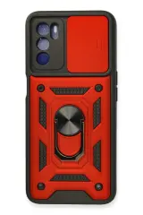 Newface Oppo A16 Kılıf Pars Lens Yüzüklü Silikon - Kırmızı