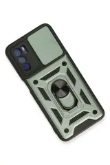 Newface Oppo A16 Kılıf Pars Lens Yüzüklü Silikon - Yeşil