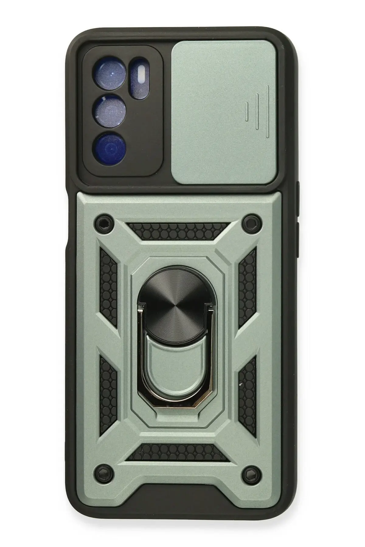 Newface Oppo A16 Kılıf Pars Lens Yüzüklü Silikon - Yeşil